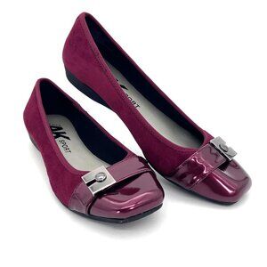 Anne Klein Sport Womens 8.5M Flats Burgundy Suede Ursula Ballet Style Metal Logo